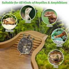 Large Reptile Bathing Pool Tortoise Water Dish Removable Ramp Leaf Yellow