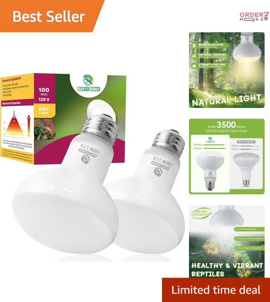 Reptile Heat Lamp Bulbs 100W Basking Spot Light for Reptile Amphibian Terrarium