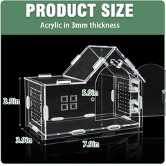 Jumping Spider Enclosure, Acrylic Cabin Terrarium with Sloped Roof & Magnetic Fr