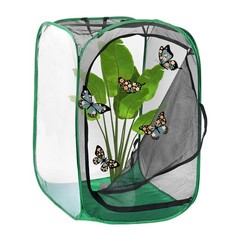 Outdoor Butterfly Habitat Cage Terrarium [Black with Green, 24 x 24 x 35 Inch]