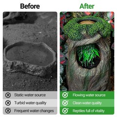 REPTI ZOO Reptile Waterfall Drinking Fountain with Food Dish, 1000ML Large Re…