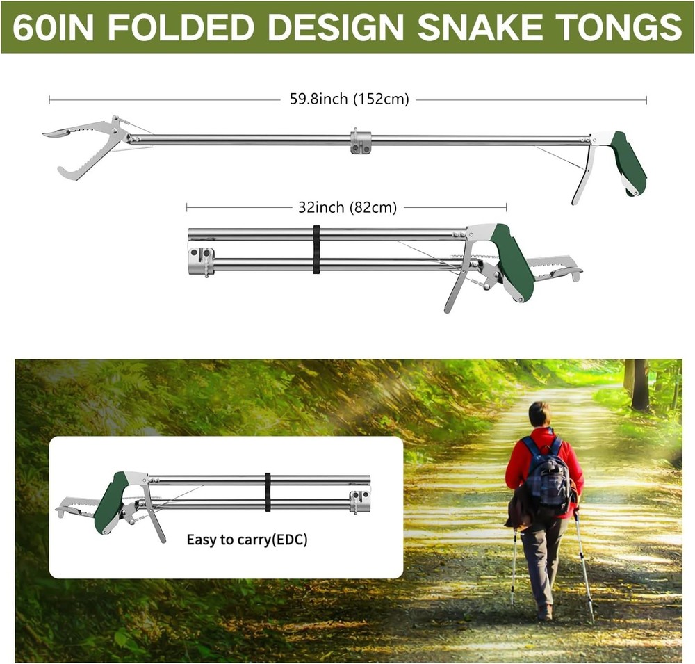 Professional Snake Tongs Foldable Reptile Grabber Wide Jaw Tool- 60″ & 78″