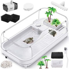 Multi-Level Turtle Tank W/ Acrylic Fences Easy Clean Reptile Habitat Accessories