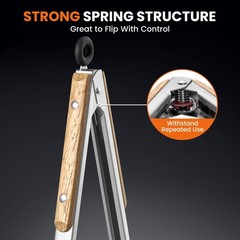 17-Inch Grill Tongs – Locking Metal Tongs with Oak Wood Handles,Stainless Ste…