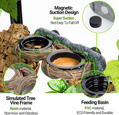 Magnetic Reptile Feeding Ledge, Gecko Feeder Ledge with 4PCS Cups, Hollow Vine F