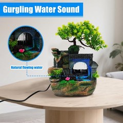 Tabletop Waterfall Fountain – 11 in Rockery Humidifier with Color-Changing LE…