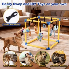 Dog Play Gym, PVC Frame with 8 Hanging Toys, Indoor Jungle Gym with Bungee St…