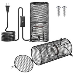 2Pack Reptile Heat Lamp Guard with 150W E26 Holder, Anti-Scald Mesh Cage, ON/OFF