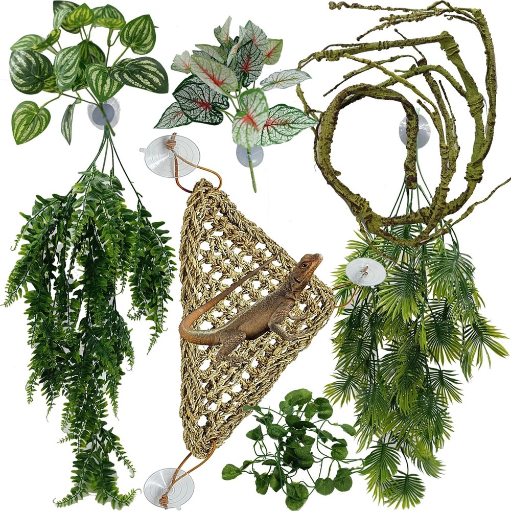 Reptile Plants for Bearded Dragon Tank Accessories, Terrarium Plant Artificia…
