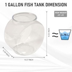 Koller Products 1-Gallon Fish Bowl, Impact-Resistant 1 Gallon, Drum Shape