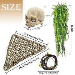 Bearded Dragon Skull Hide Decor,Reptile Natural Seagrass Hammock Lizard Loung…