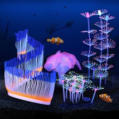 Glowing Fish Tank Decorations Plants, 4 pcs Glow Aquarium Decoration Plants K…