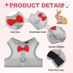 Rabbit Harness and Leash Small Pet Cute Vest Harness Leash L Gray
