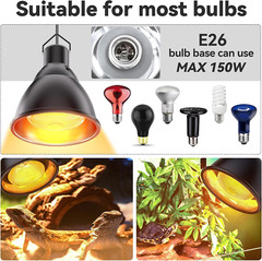 Reptile Light Fixture,7Inch Deep Dome Reptile Light Fixture with 3/6/12 Timer,In