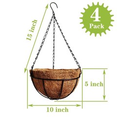 4 Pack 10 inch Metal Hanging Planters Basket with Coco Coir Liner Outdoor-Han…