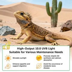 T8 UVB Reptile Light Fixture HO UVB Bulb Lighting Combo Kit, 10.0 UVB Light for