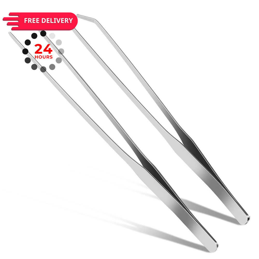 FSDIYU 2 Pcs Reptile Feeding Tongs, 10.6IN Straight & 10.6 Inch, Silver