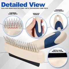 2-in-1 Dog Grooming&Undercoat Rake Comb Double-Row Flexible Dog Dematting Rak…