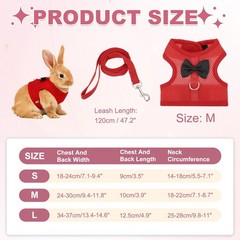 Rabbit Harness and Leash Small Pet Cute Vest Harness Leash(M Red)