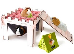 Guinea Pig Hideout with Hammock,Large Wooden Guinea Pigs House with Stairs an…