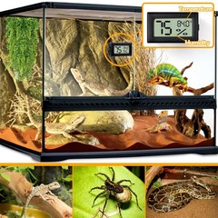 BSRESIN 2 PCS Rectangle Reptile Thermometer and Humidity Black