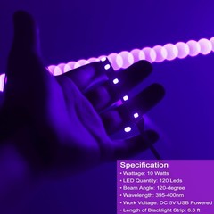 USB Black Light Strip, 6.6ft 10W UV LED Blacklight String Blue