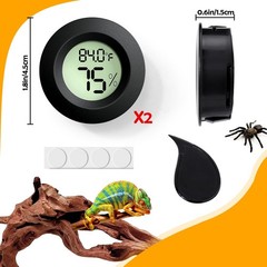 Reptile Tank Accessories, 2 PCS Thermometer and Humidity Black Round