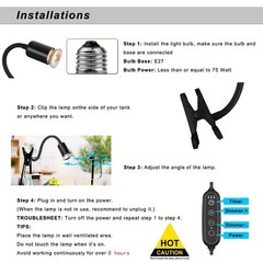 Dimmable Reptile Heat Lamp with Timer + 75W UVA UVB Light Bulb, Basking Spot …