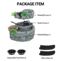 REPTI ZOO Reptile Water Fountain with Food Dish, 550ML Terrarium Waterfall Dr…