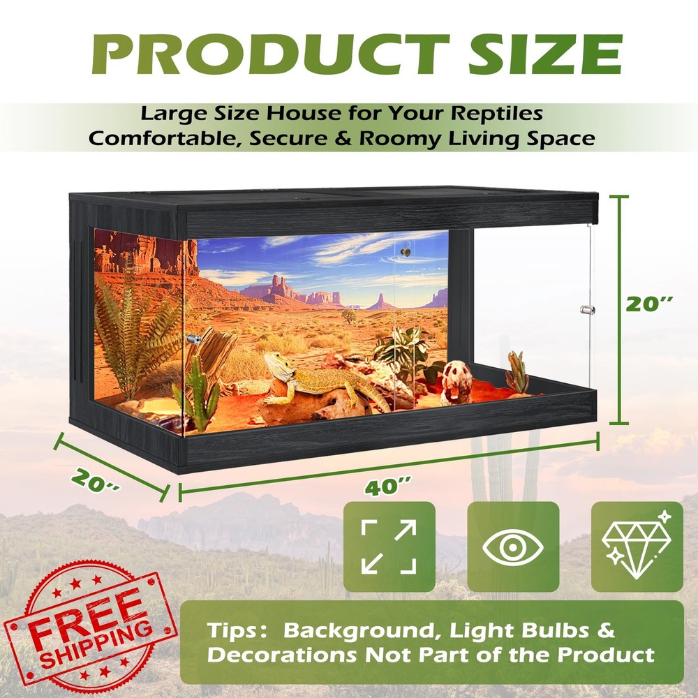 Royxen Bearded Dragon Tank 40″ Black 64 Gal Reptile Terrarium