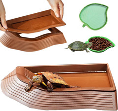 3PCS Tortoise Water Bowl with Ramp – Leaf Food and Water Dish, Turtle Pool, Rept