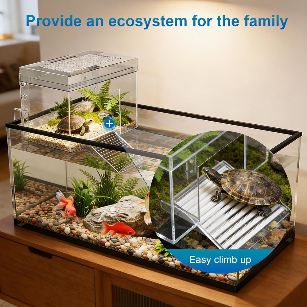 Adjustable Turtle Basking Platform, 7.8 x 5.5 x 5.5 Inch Above Tank Topper wi…
