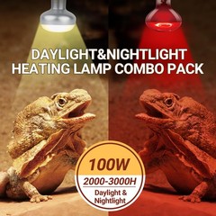 Reptile Heat Lamp Blub, 2Pack 100W Day & Night Reptile Heat Lamp, UVA Dayligh…