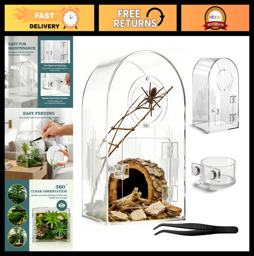 Clear Acrylic Spider Enclosure Kit – Ventilated Habitat for Jumping Spiders, Tar