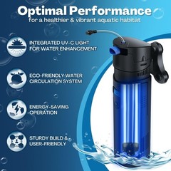 Flexzion Aquarium Filter U-V, 200 Gallon Fish Tank Filter with U-V Light for …
