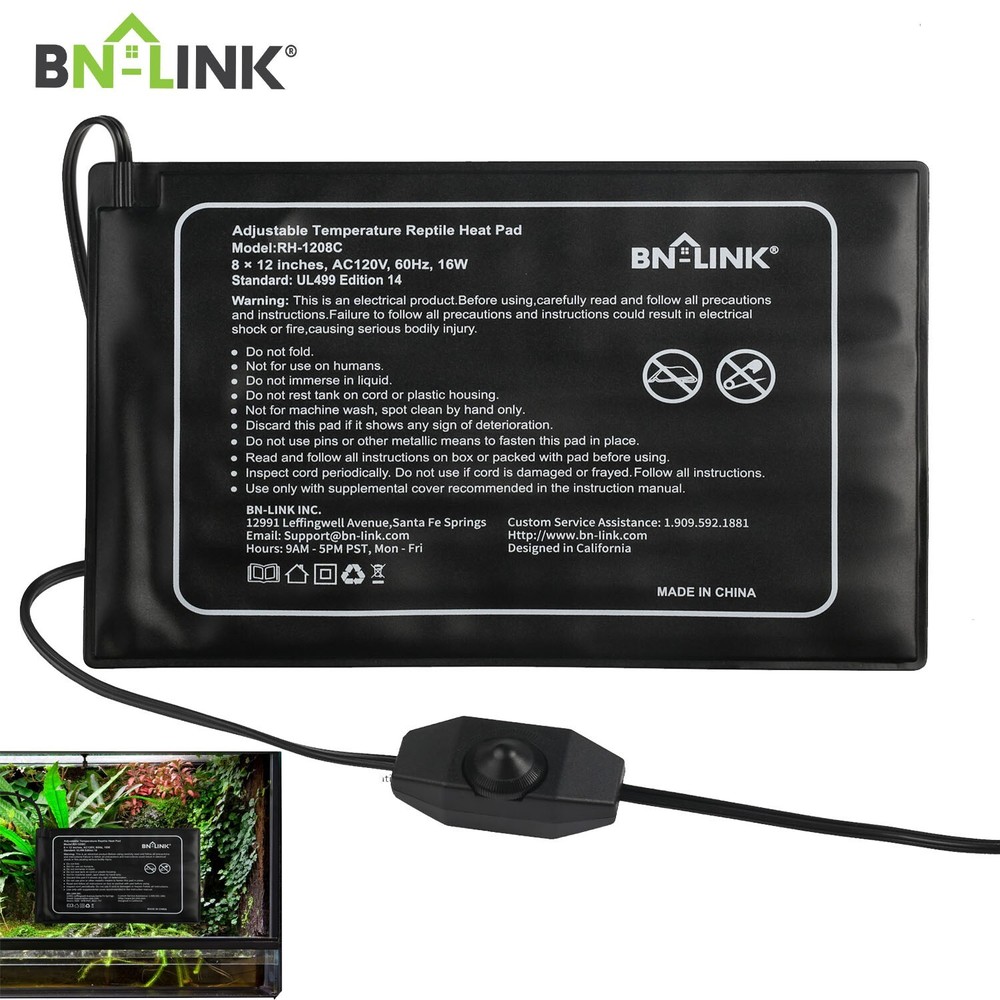 BN-LINK Reptile Heating Pad, Adjustable Temperature Under Tank Heating Mat 8*12″