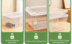 Reptile Feeding Box Animal Habitat Cage with Cover Terrarium Turtle Transport