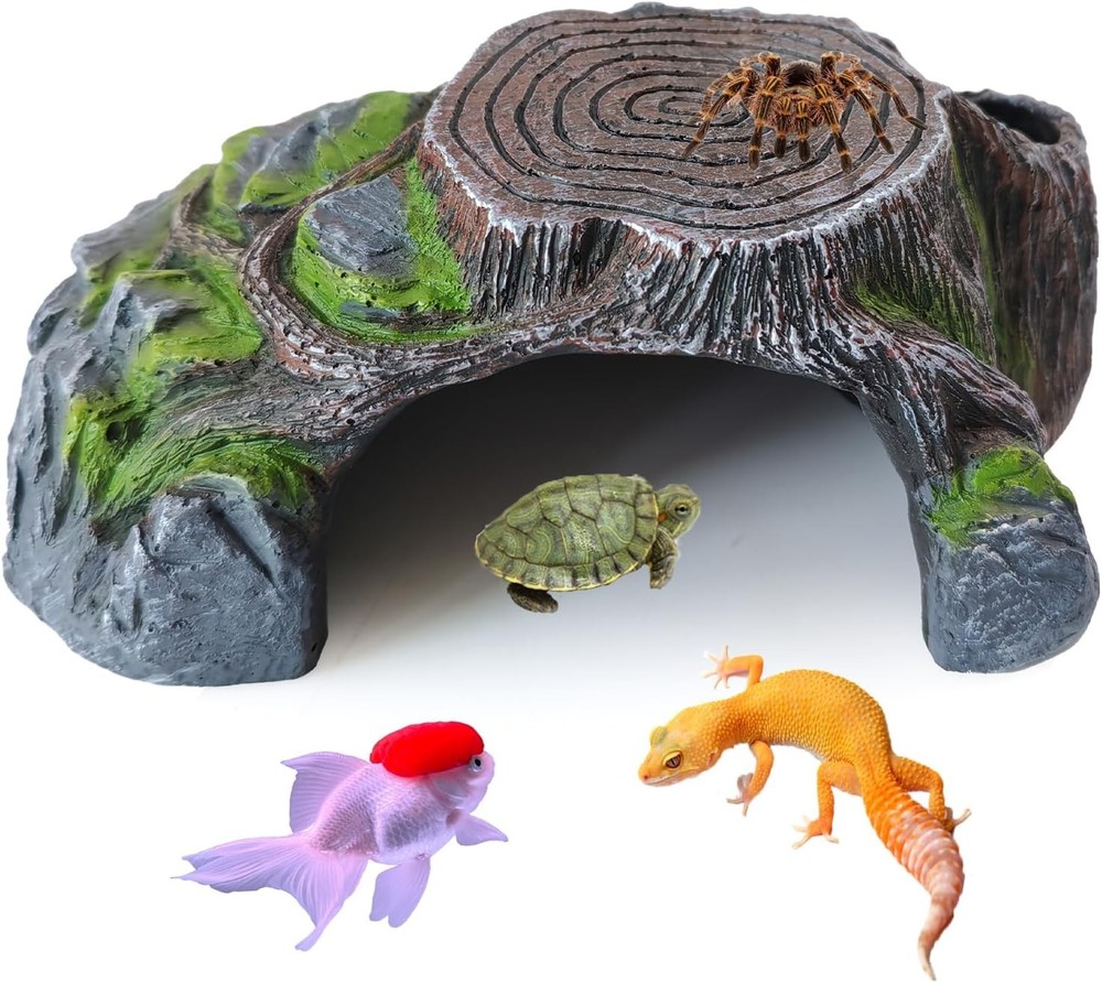 Resin Reptile Hide Cave,Leopard Gecko Cave Hideout Reptiles Habitat Tree Stump