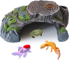 Resin Reptile Hide Cave,Leopard Gecko Cave Hideout Reptiles Habitat Tree Stump