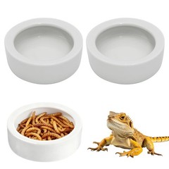 JREEPEE Escape-Proof Reptile Food Dish Bowl, Ceramic Medium-2Pack, White