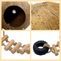 Hermit Crab Coconut Shell Hideout with Climb Ladder,Leopard Gecko Hide Hut with