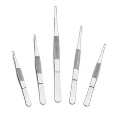 5-Piece Tweezer Set Long Metal Tongs Serrated Forceps – FEITA Silver – 5pcs