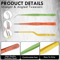 HADIZ Garden Tweezers set of 3,15cm Size Stainless Steel Green Yellow Orange