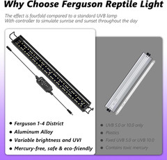 39-Inch LED UVB Reptile Light with Auto On/Off & Preset Day-Night Cycle Dimming,