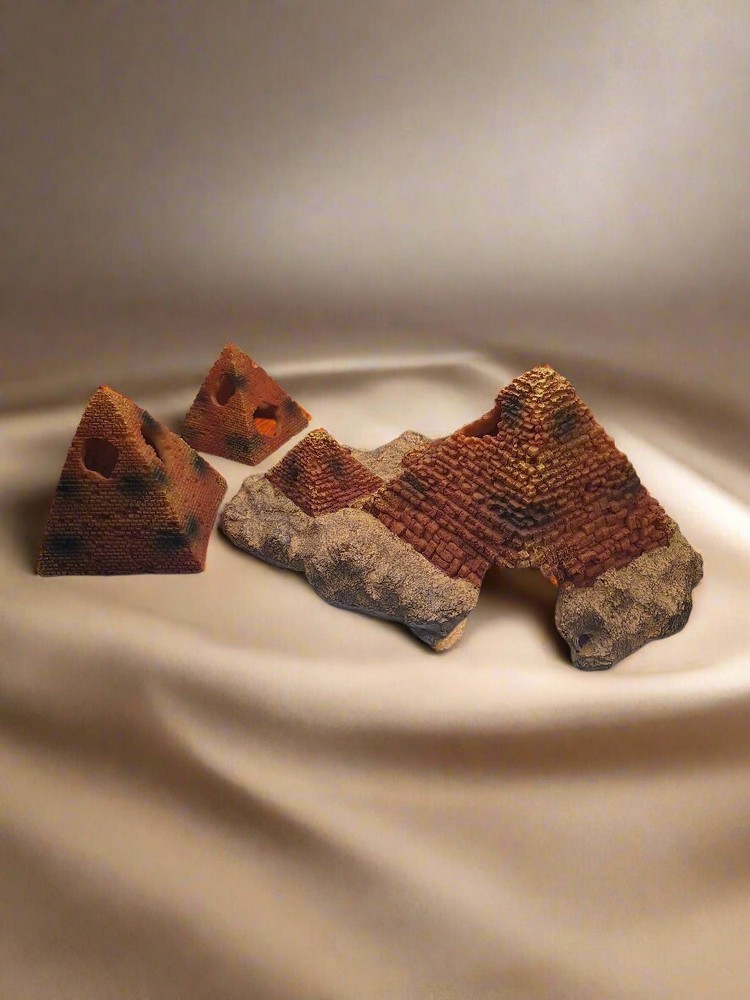 3 PIECE SET Pyramid Hide Decorations for Reptile and Arachnid Terrariums & MORE
