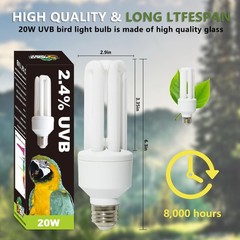 LUCKY HERP UVA UVB Light Bulb for Birds 2.4 UVB 20W Compact Flourescent Lamp for