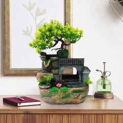 Tabletop Waterfall Fountain – 11 in Rockery Humidifier with Color-Changing LE…