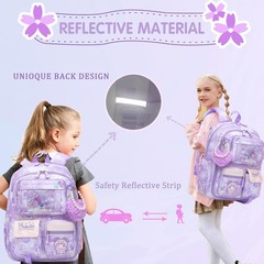 Alrisg Girls Backpack School Bag Kids 17 Inch Purple