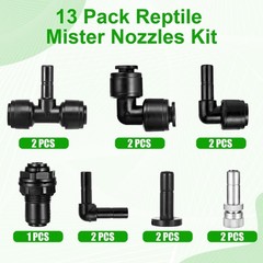 13 Pack 1/4″ Dual-Head Reptile Mister System Reptile Mister Nozzle Kit,360 De…
