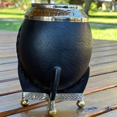 Hide & Smile Torpedo Premium Handmade Mate Kit, pumpkin and leather Cup And B…